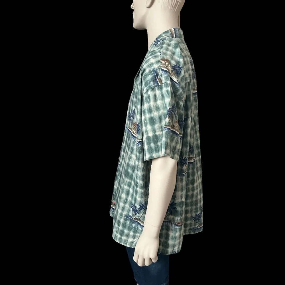 Chaps Ralph Lauren Hawaiian Shirt Tiki Aloha Print Cotton Linen Island Print - Picture 8 of 16